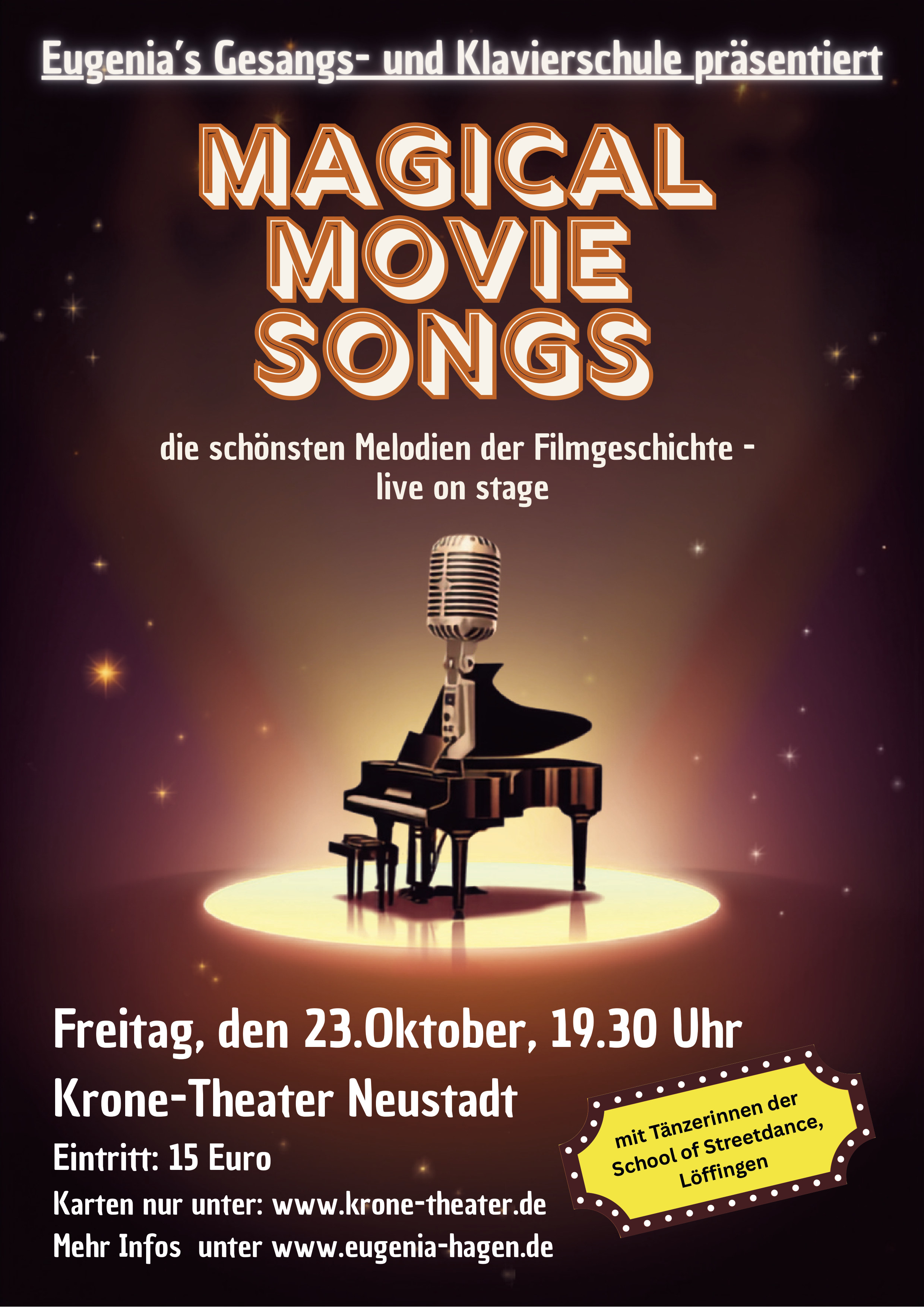Plakat Magical Movie Songs - Schülerkonzert am 23. Oktober 2026 im Kronetheater Neustadt